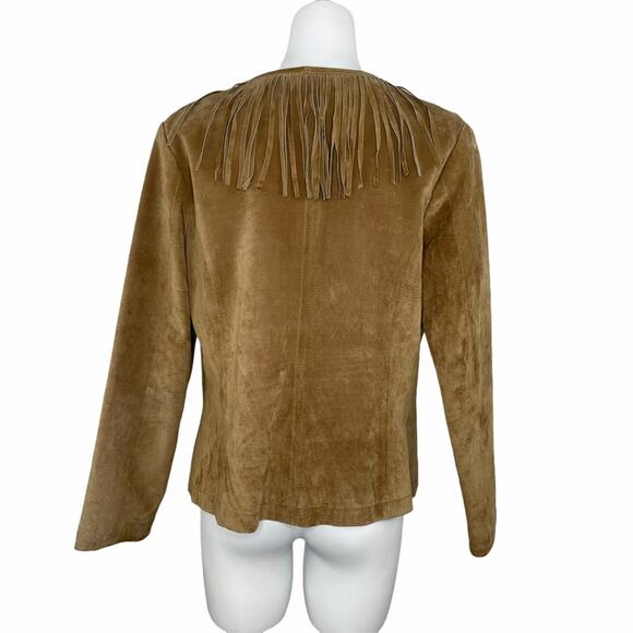 Boho Fringe 100% Leather Jacket Open Front M - Picture 2 of 6